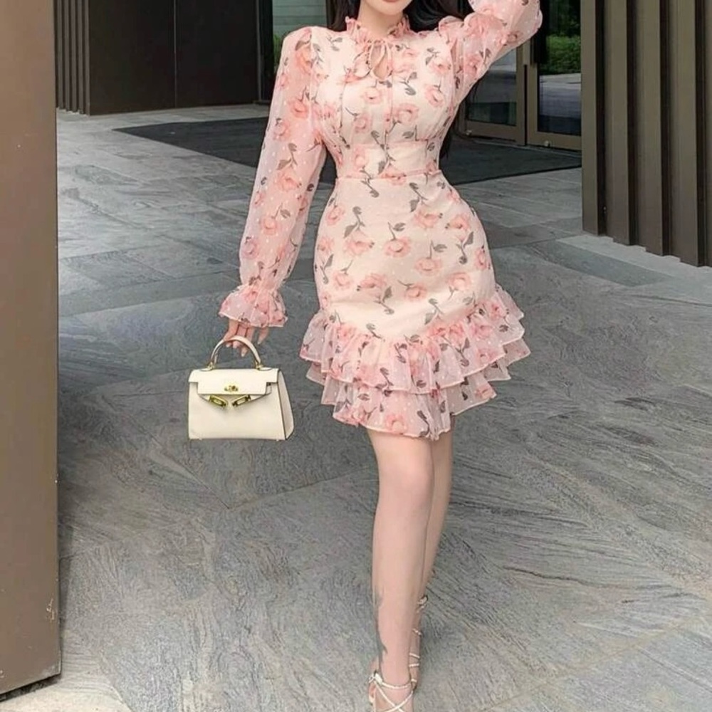 Floral Pink Ruffle Dress